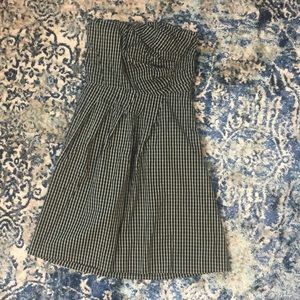 Strapless plaid black and white dress